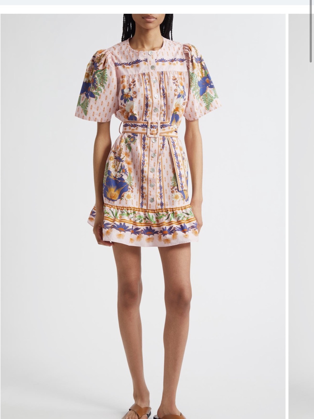 FARM Rio Pink Floral Belted Mini Dress with Blue & Green Accents